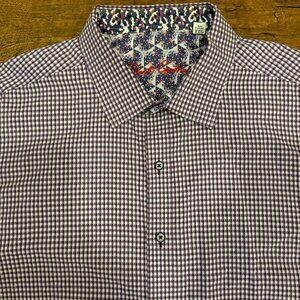Robert Graham Purple Gingham Check Classic Fit Flip Cuff Button Up Shirt Men 2XL